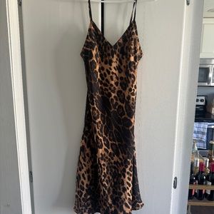 Leopard Satin Slip Midi Dres